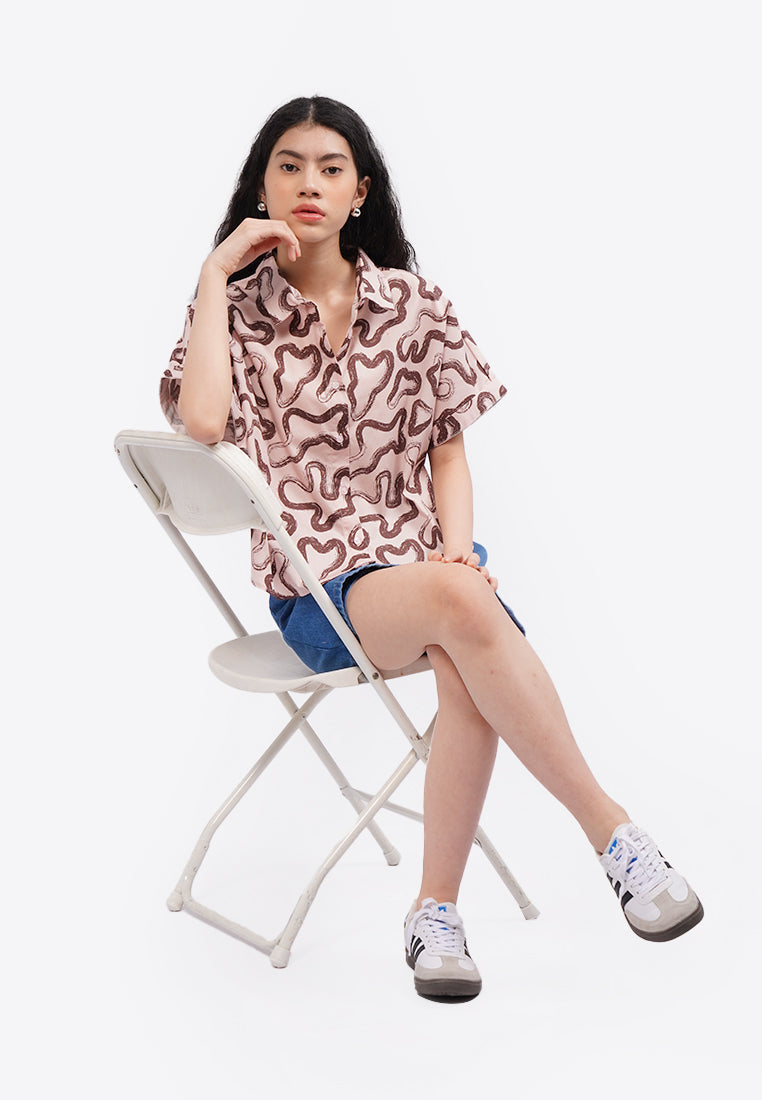 Short Sleeve Printed Shirt L.Pink