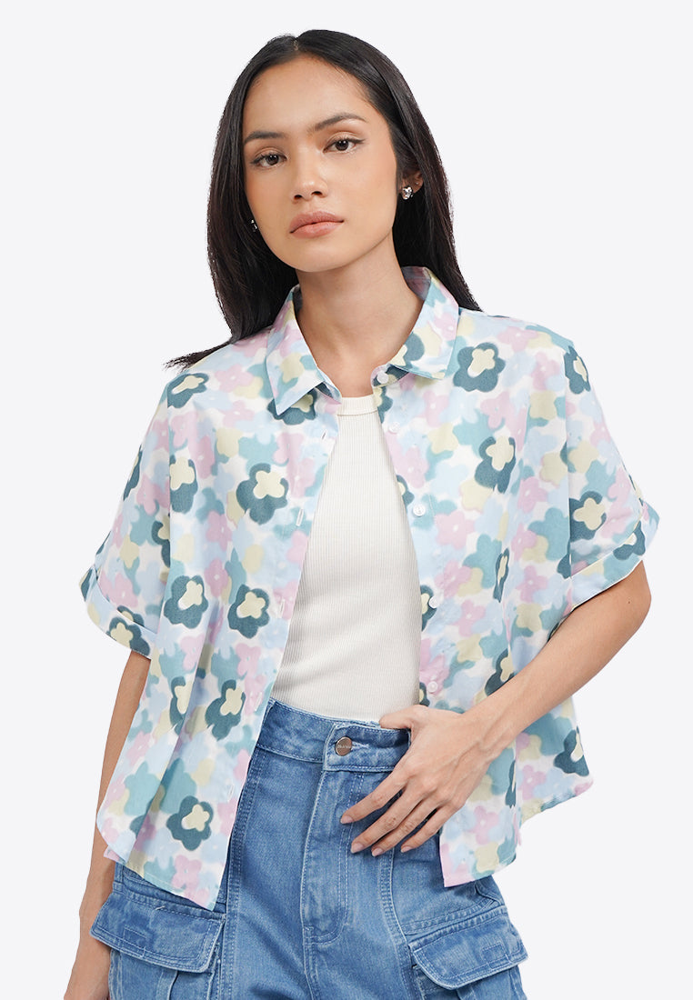 Printed Short Sleeve Blouse
