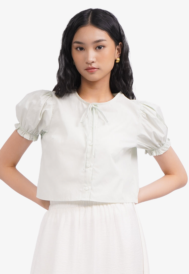 Button Up Puff Sleeves Blouse Tosca