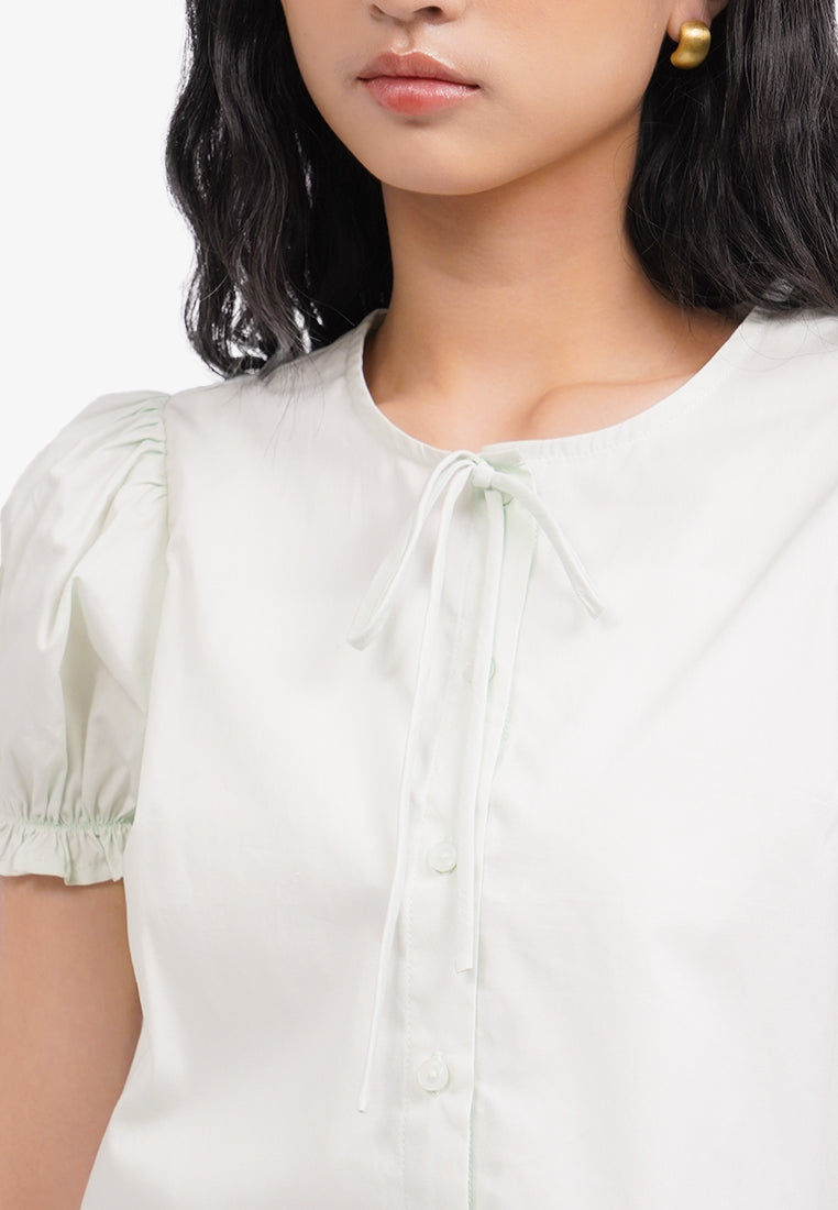 Button Up Puff Sleeves Blouse Tosca