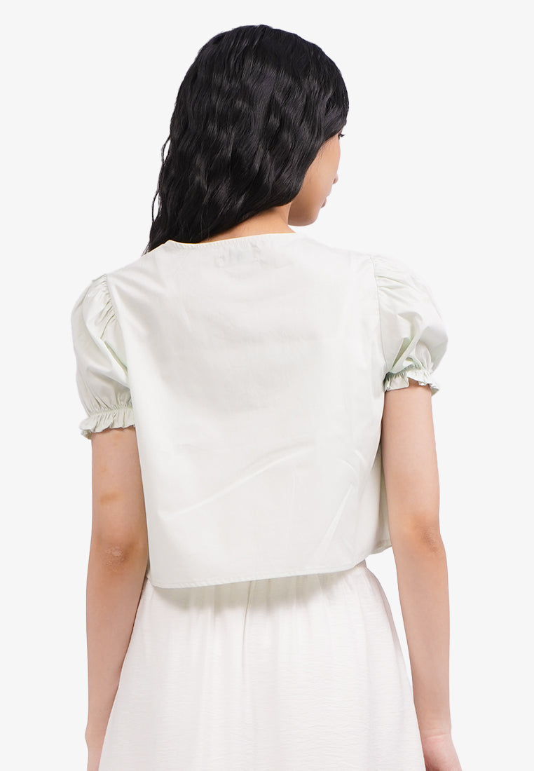 Button Up Puff Sleeves Blouse Tosca