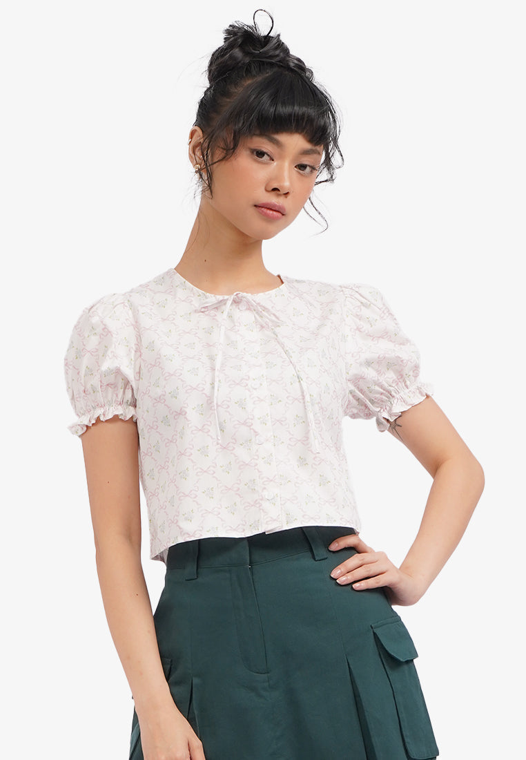 Button Up Puff Sleeves Blouse Off White