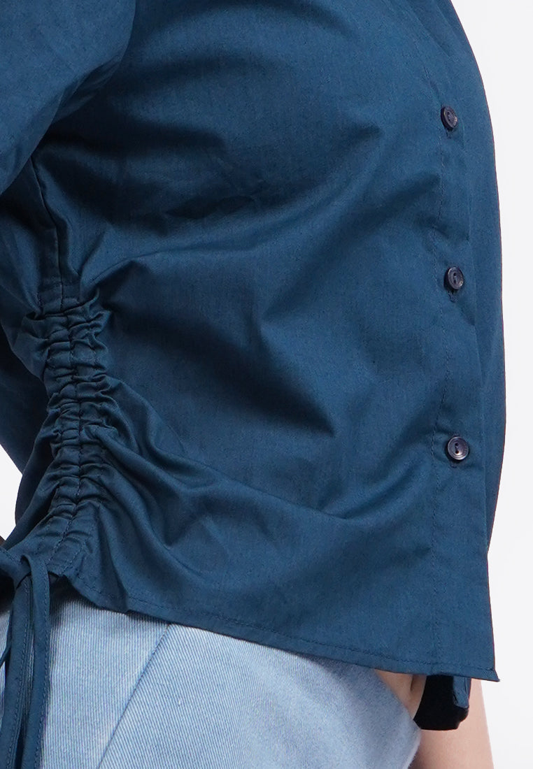 Blouse with Side Drawstring Details Navy