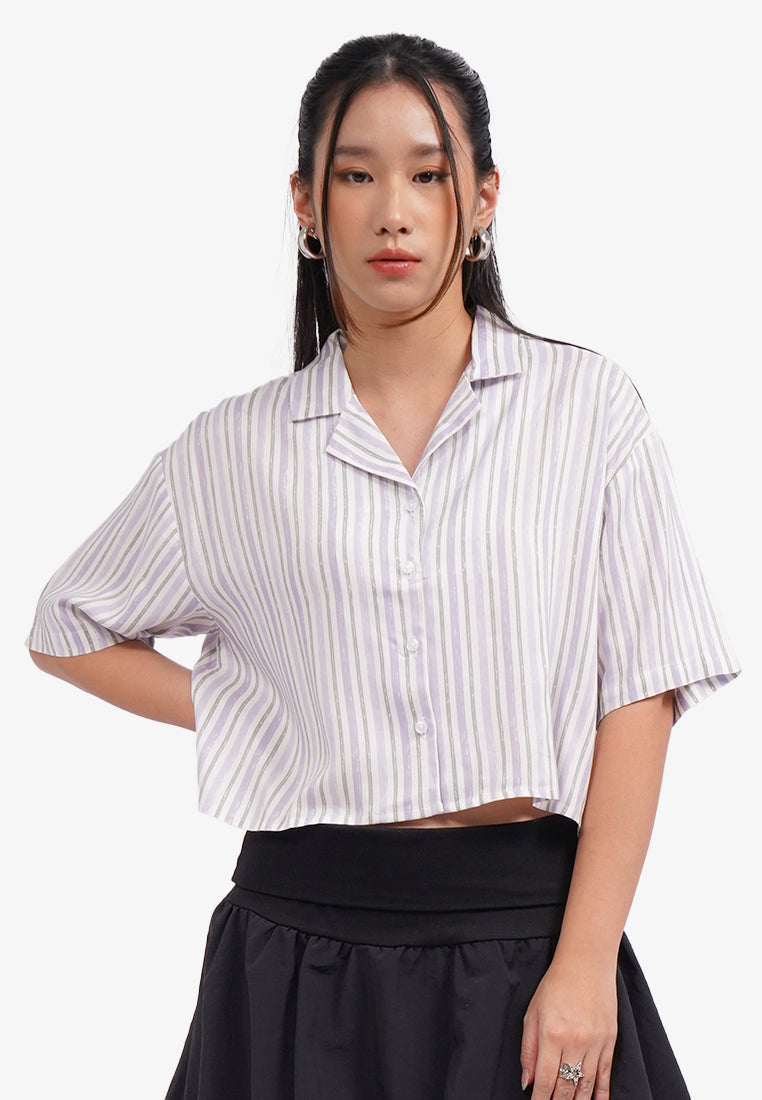 Notch Collar Printed Shirt with Pocket