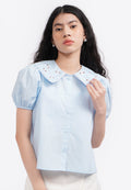 Embroidered Collar Shirt L.Blue