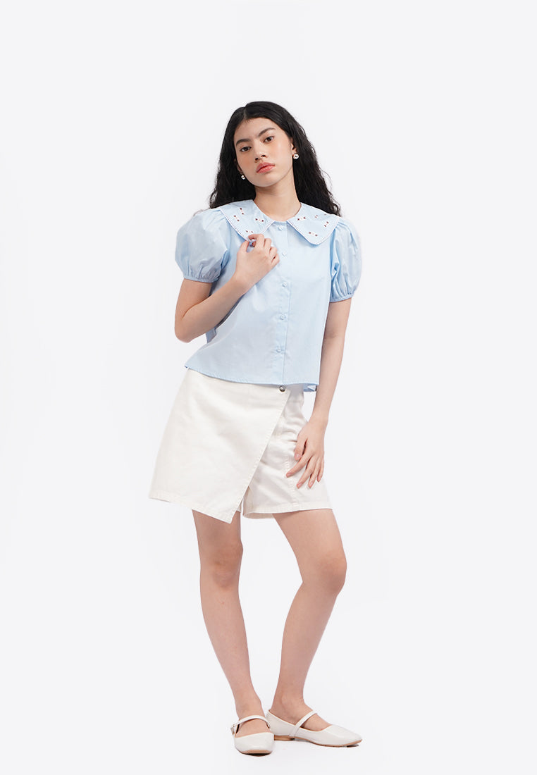 Embroidered Collar Shirt L.Blue