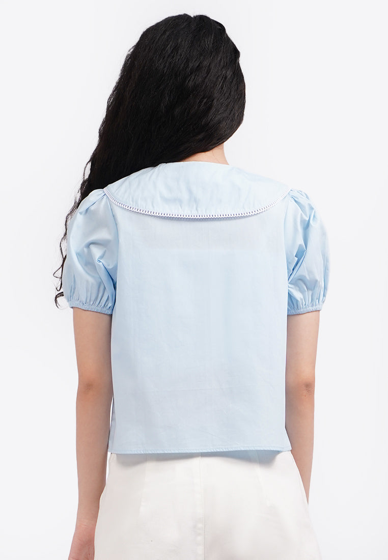 Embroidered Collar Shirt L.Blue
