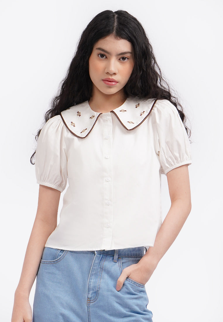 Embroidered Collar Shirt Off White