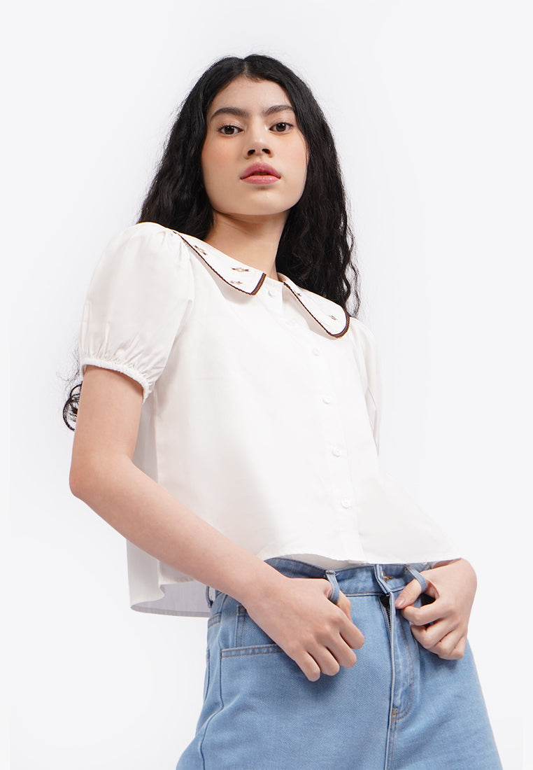 Embroidered Collar Shirt Off White