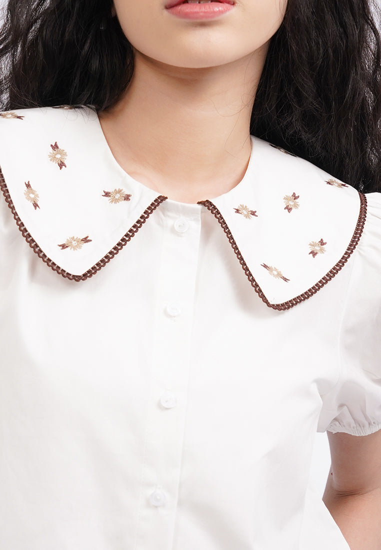 Embroidered Collar Shirt Off White