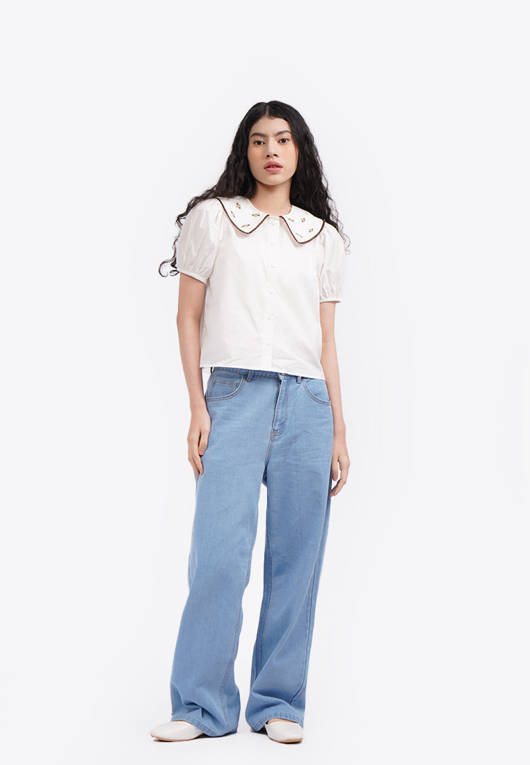 Embroidered Collar Shirt Off White