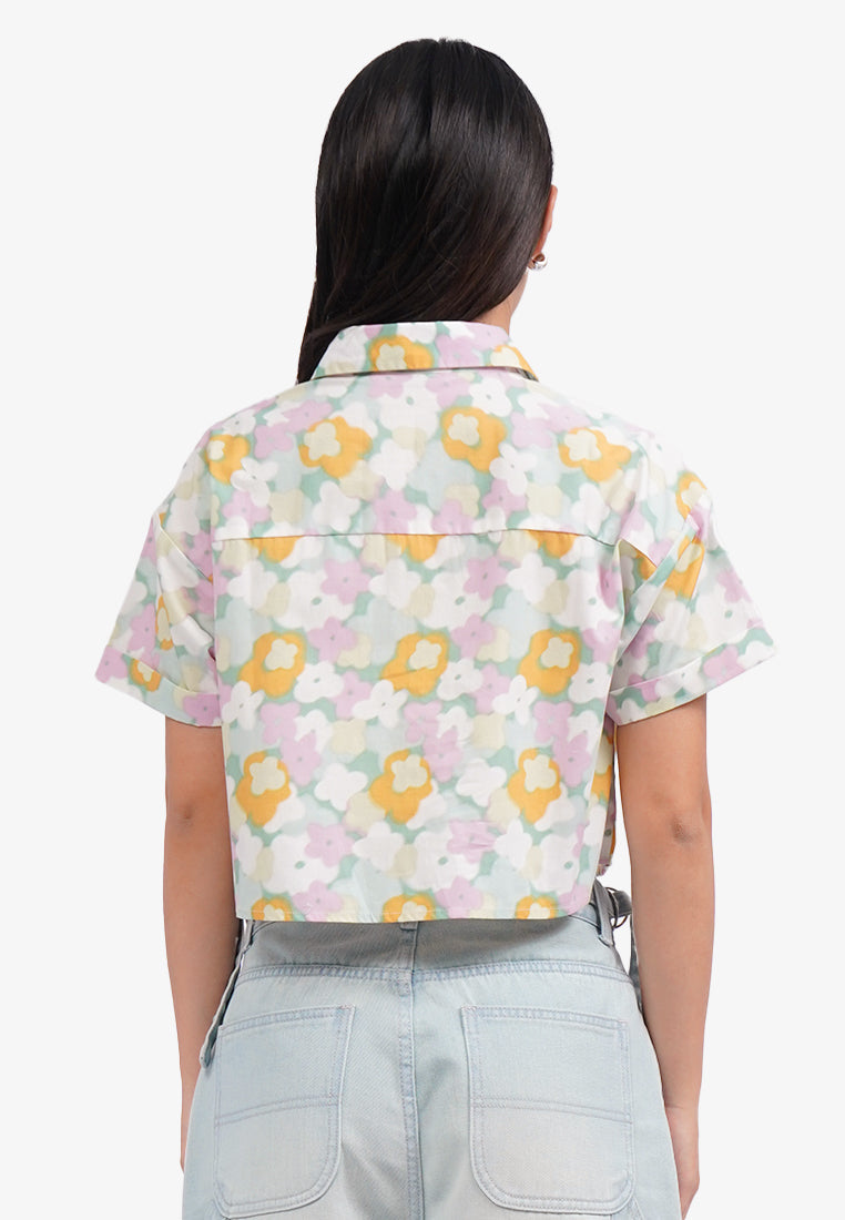Printed Half Placket Button Up Shirt