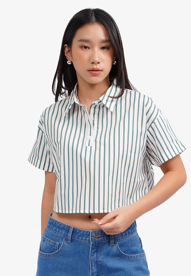 Printed Half Placket Button Up Shirt Off White