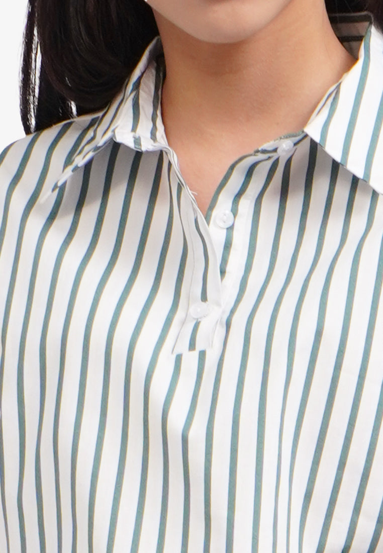 Printed Half Placket Button Up Shirt Off White