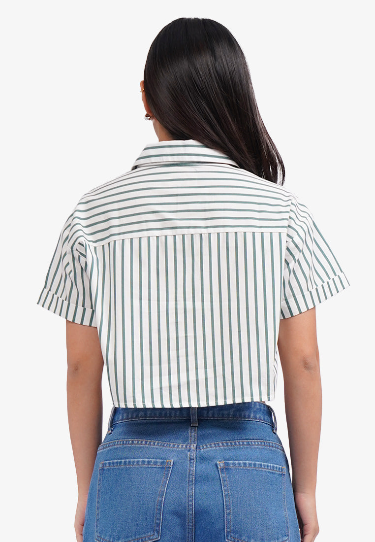 Printed Half Placket Button Up Shirt Off White