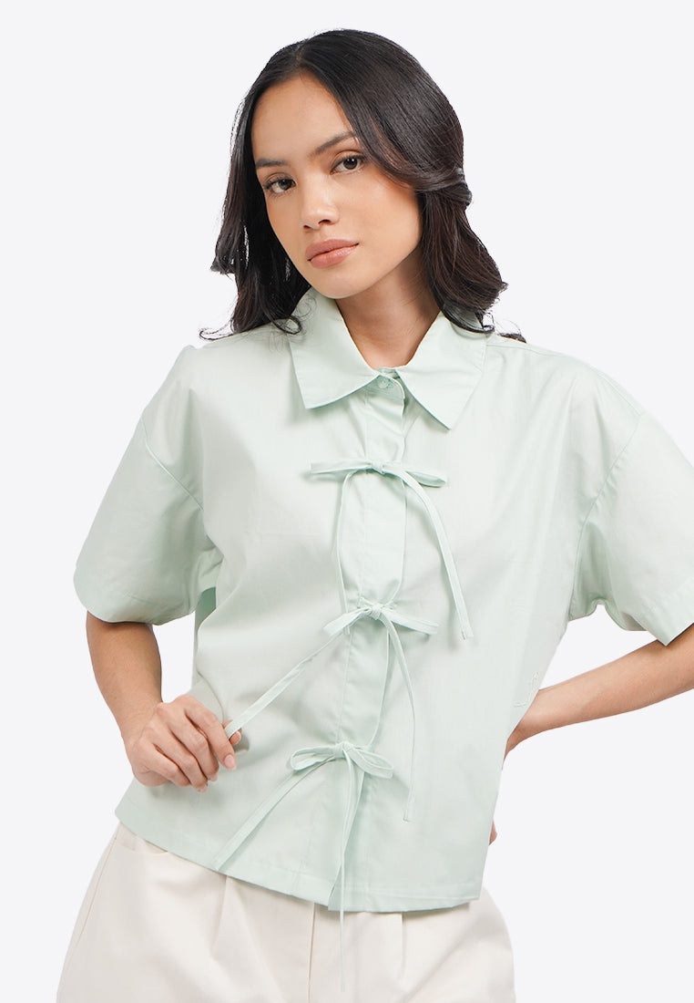 Tied Front Short Sleeve Blouse Sage