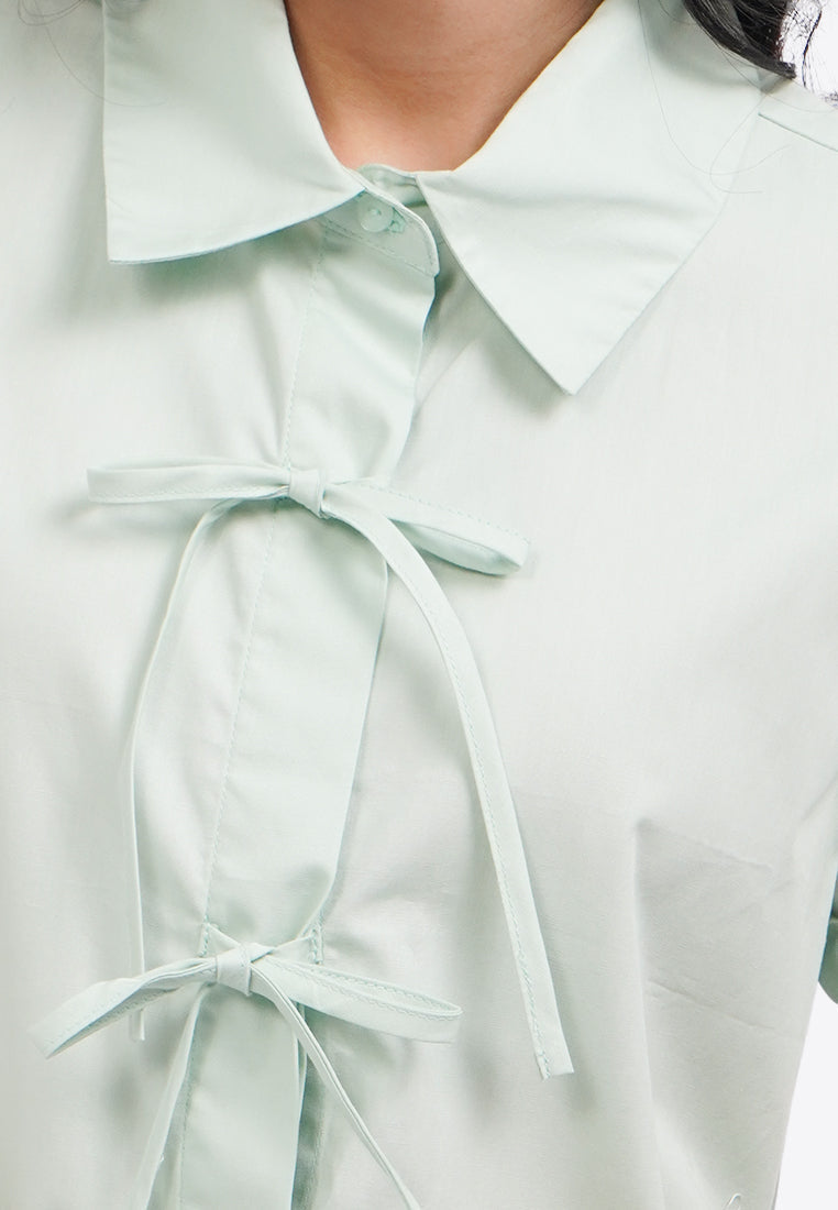 Tied Front Short Sleeve Blouse Sage