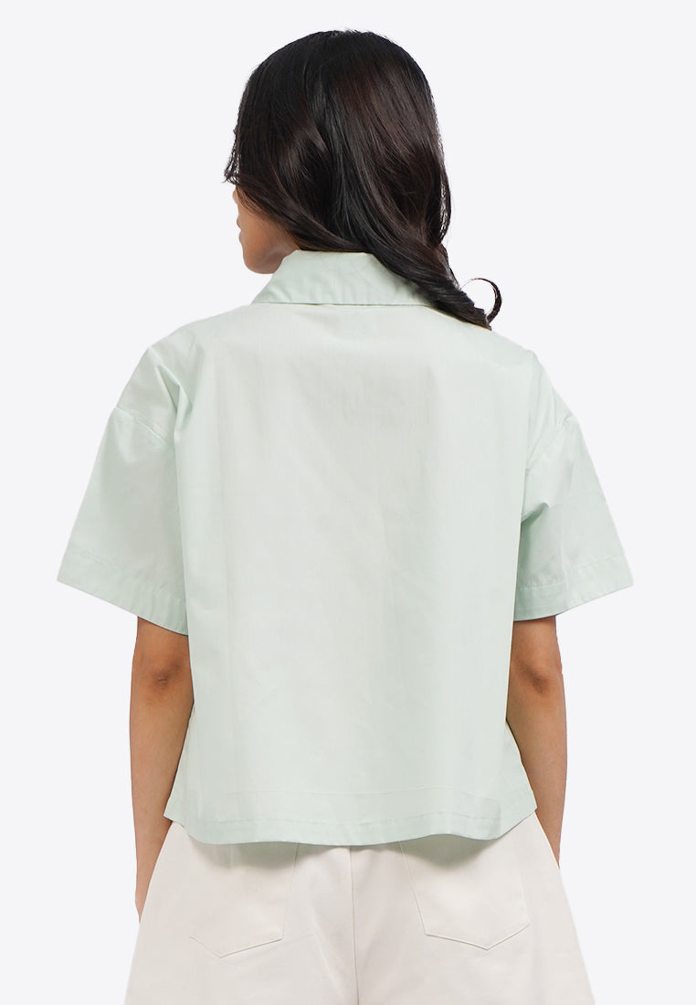 Tied Front Short Sleeve Blouse Sage