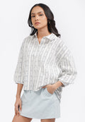 Printed 3/4 Puffy Sleeves Blouse Off White