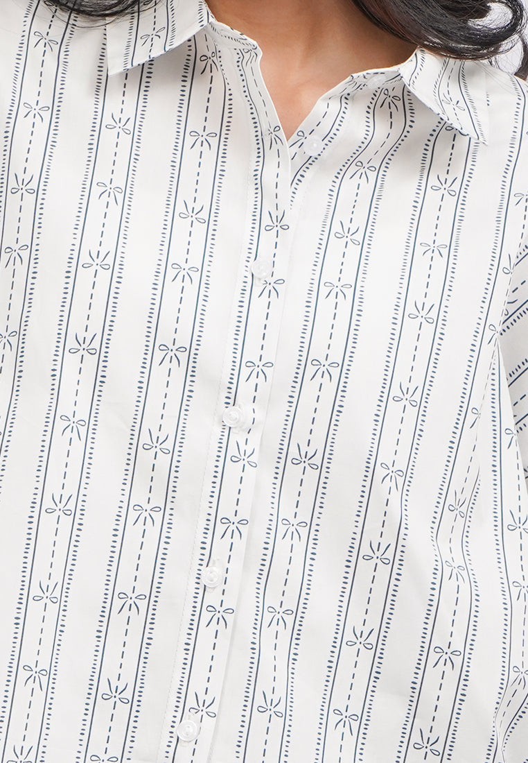Printed 3/4 Puffy Sleeves Blouse Off White