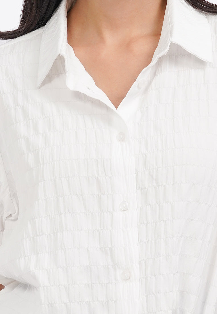 Textured Short Sleeve Blouse Off White