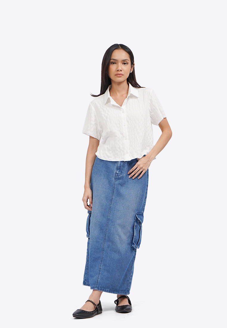 Textured Short Sleeve Blouse Off White