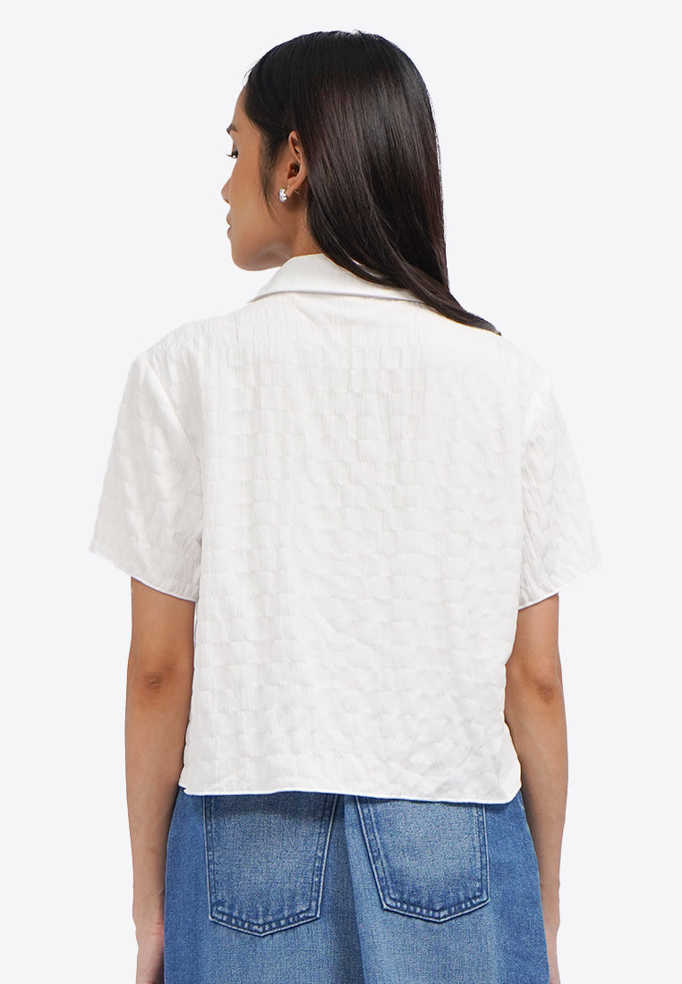 Textured Short Sleeve Blouse Off White