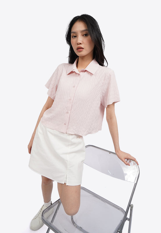 Textured Short Sleeve Blouse