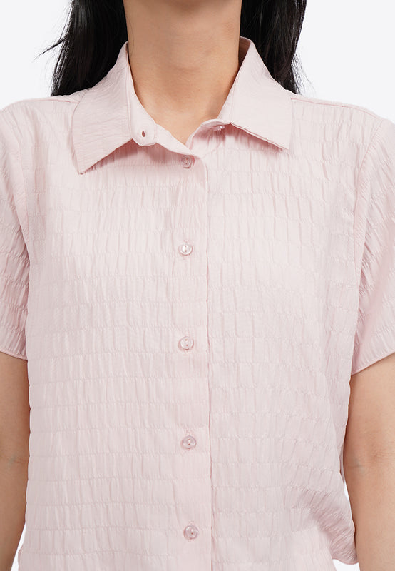 Textured Short Sleeve Blouse