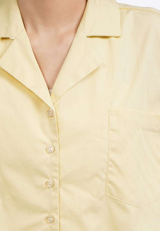 Short Sleeve Notch Collar Crop Blouse