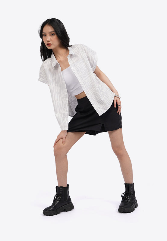 Roll Up Short Sleeve Printed Blouse