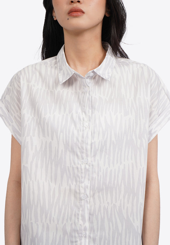 Roll Up Short Sleeve Printed Blouse