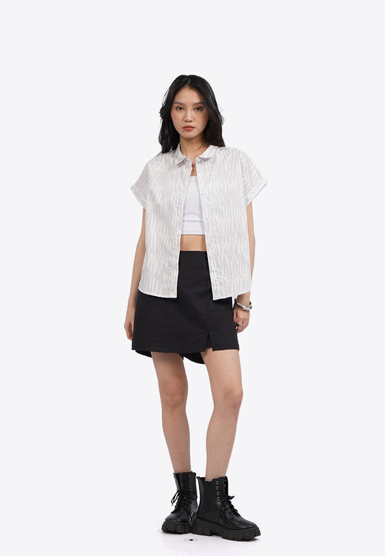Roll Up Short Sleeve Printed Blouse