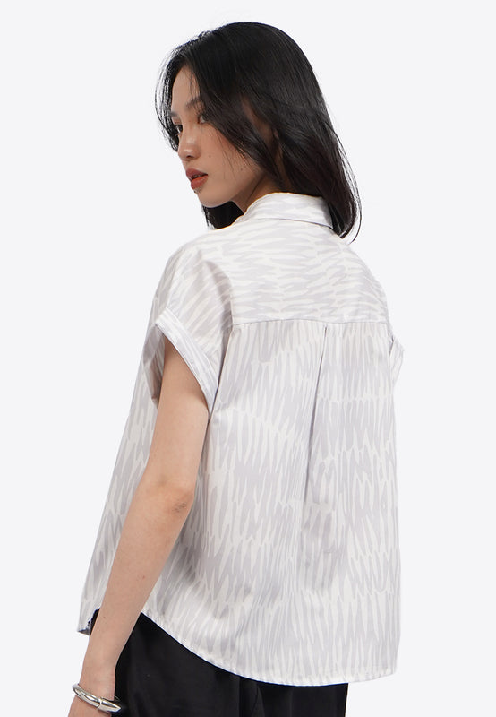 Roll Up Short Sleeve Printed Blouse