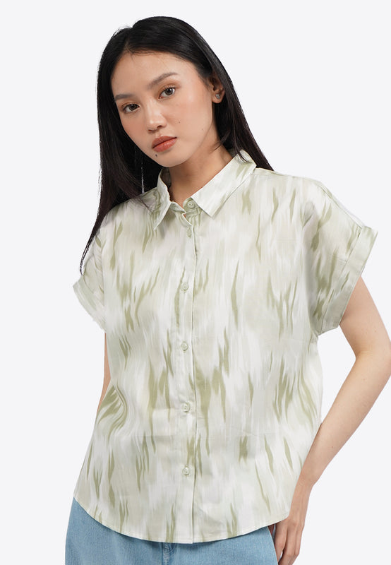 Roll Up Short Sleeve Printed Blouse