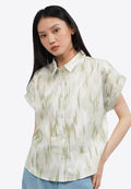 Roll Up Short Sleeve Printed Blouse