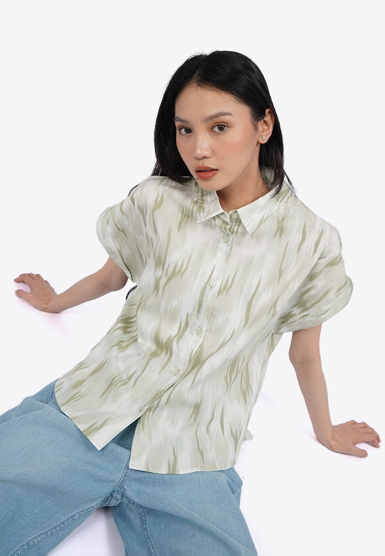 Roll Up Short Sleeve Printed Blouse