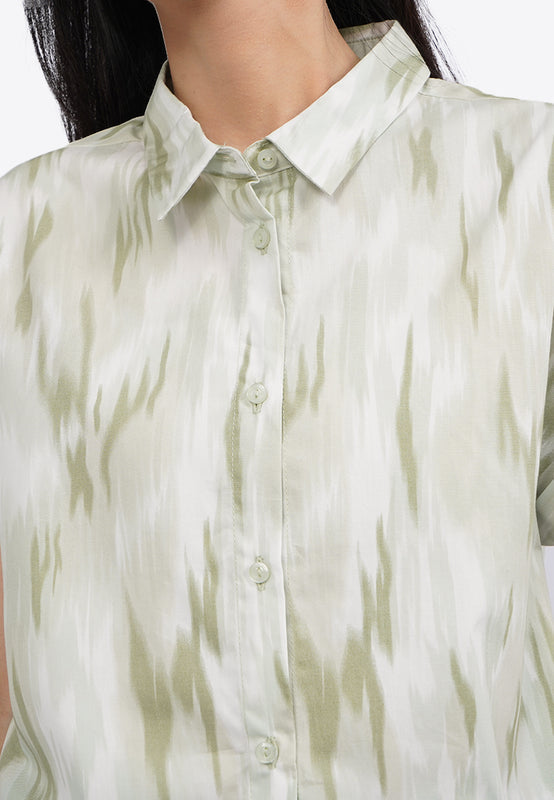 Roll Up Short Sleeve Printed Blouse