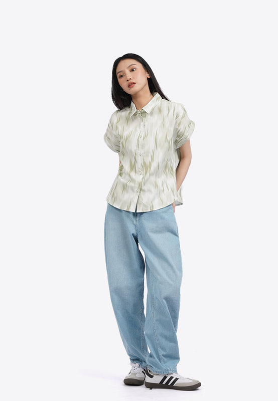 Roll Up Short Sleeve Printed Blouse