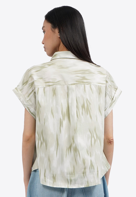 Roll Up Short Sleeve Printed Blouse