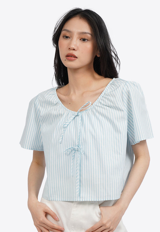 Bell Sleeve Blouse with Ribbon Details
