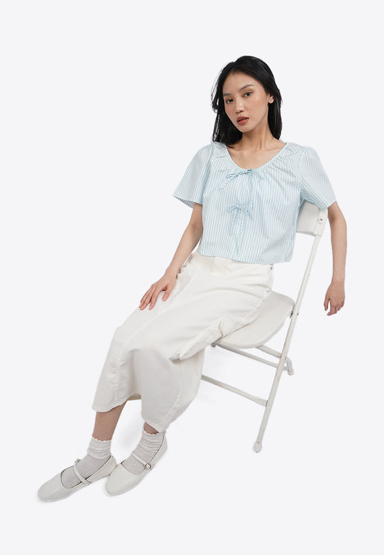 Bell Sleeve Blouse with Ribbon Details