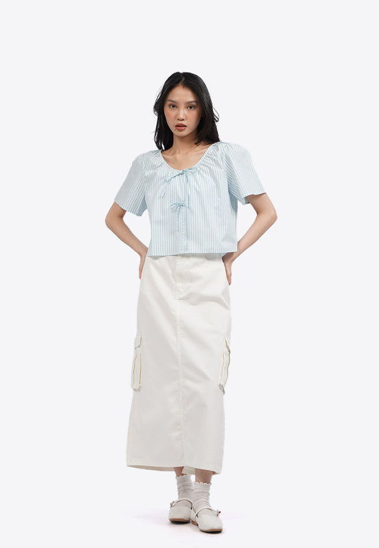 Bell Sleeve Blouse with Ribbon Details