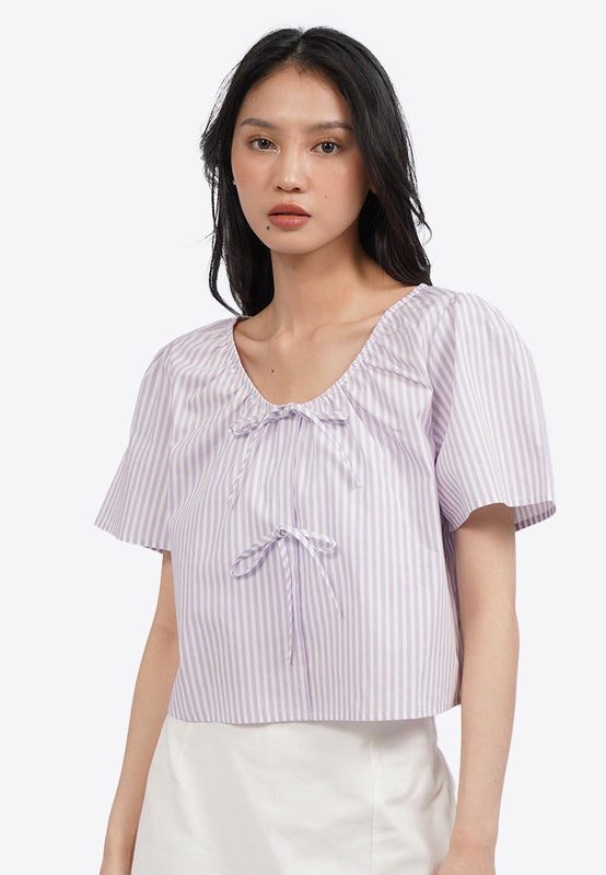 Bell Sleeve Blouse with Ribbon Details