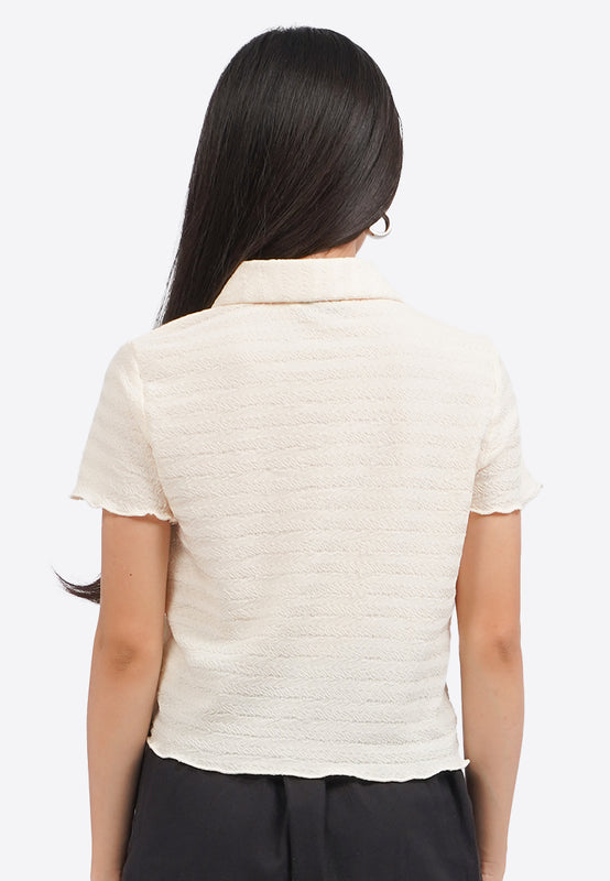Short Sleeve Textured Crop Blouse