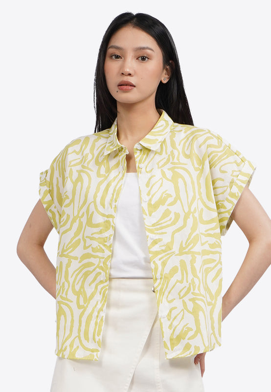 Roll Up Short Sleeve Printed Blouse