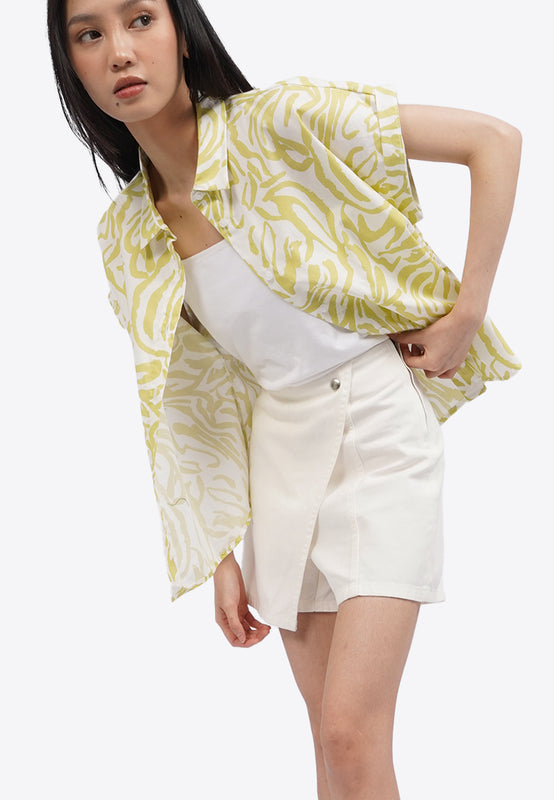 Roll Up Short Sleeve Printed Blouse