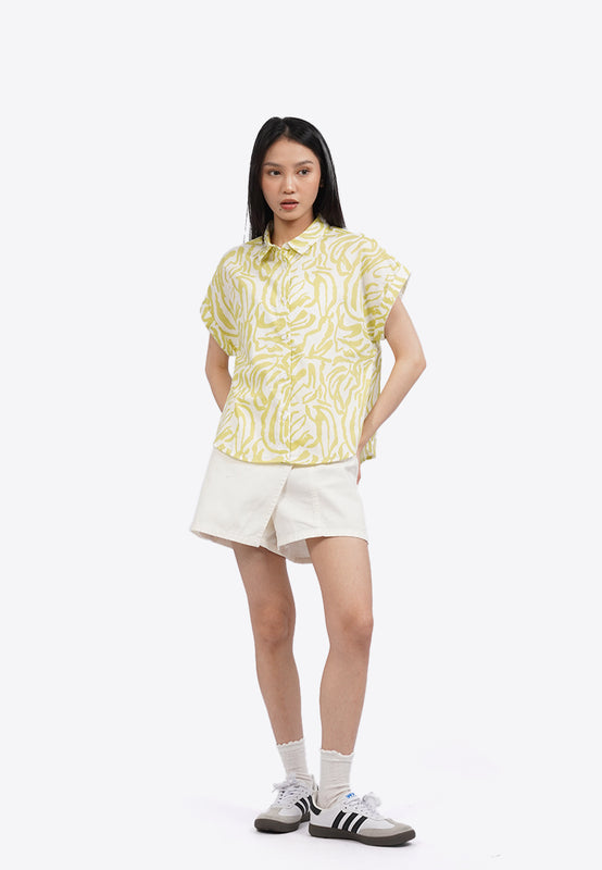 Roll Up Short Sleeve Printed Blouse