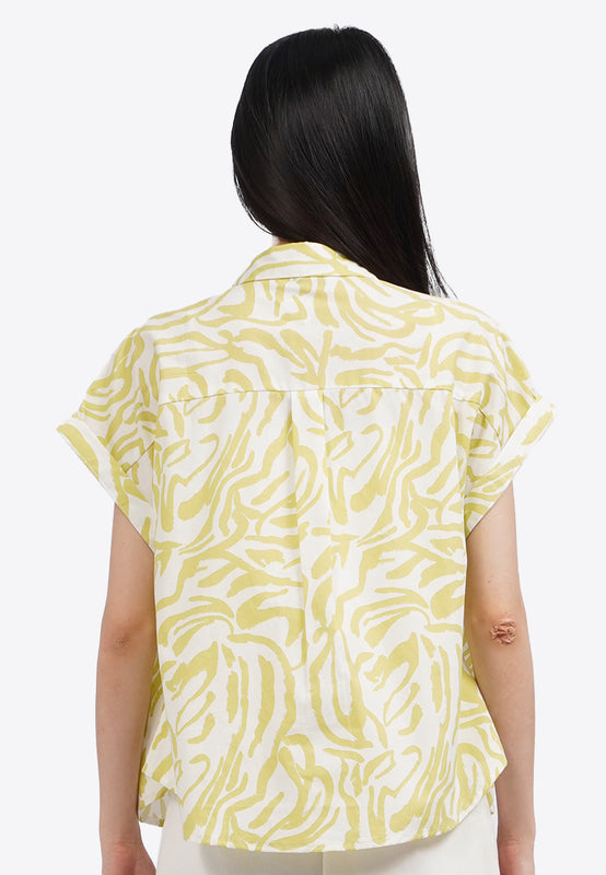 Roll Up Short Sleeve Printed Blouse