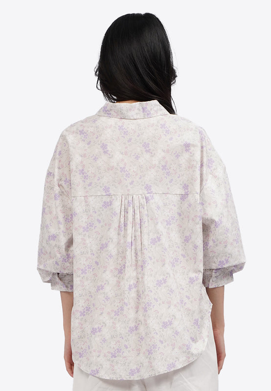 Voluminous Short Sleeve Printed Blouse
